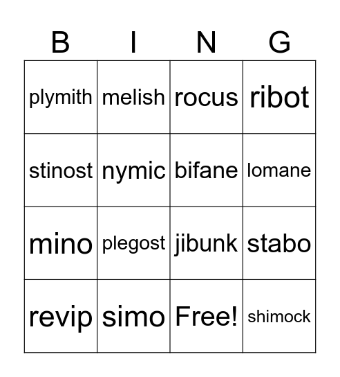 Open Syllables Bingo Card