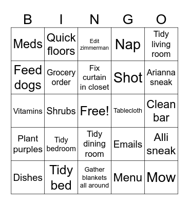 Monday Bingo Card