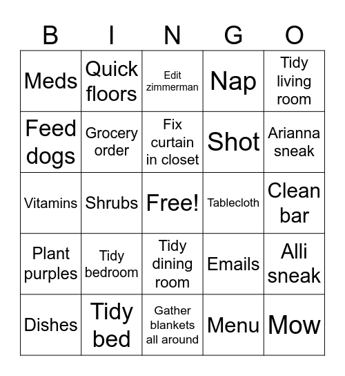 Monday Bingo Card