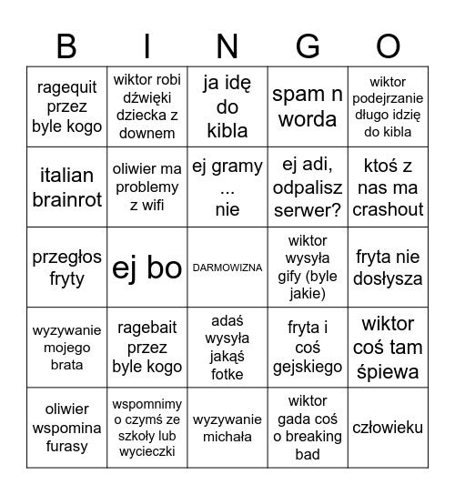 granko sranko Bingo Card