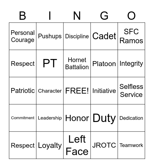 JROTC BINGO Card