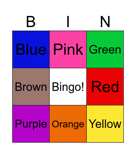 Colors Bingo Card
