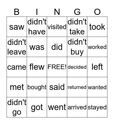 Past Tense Verbs for Journeys Bingo Card