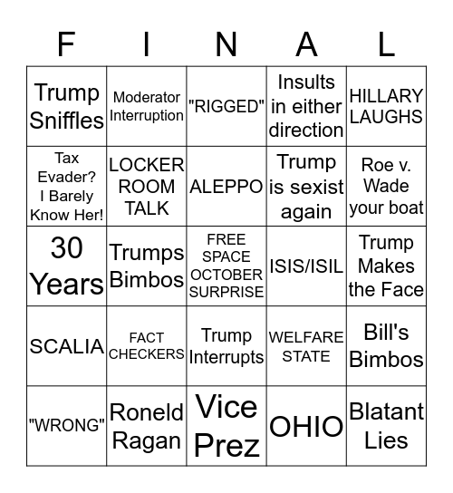 One Last Time Bingo Card