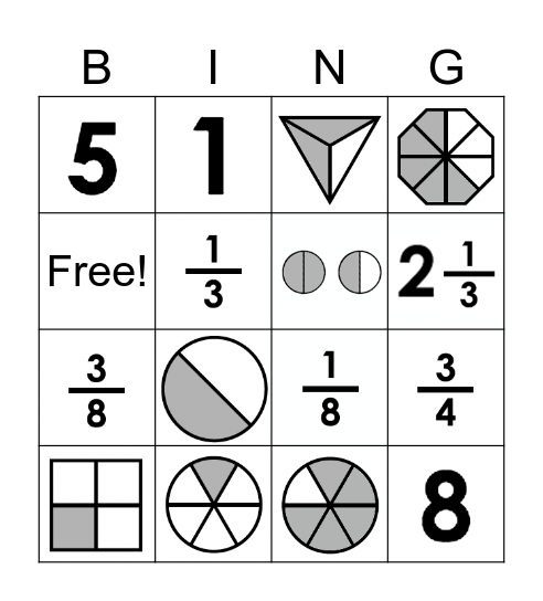 Fraction Bingo Card