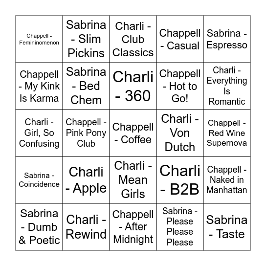 ★ Music Bingo w Bonnie Anne ★ Bingo Card
