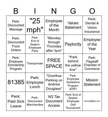 HR Training BINGO Card