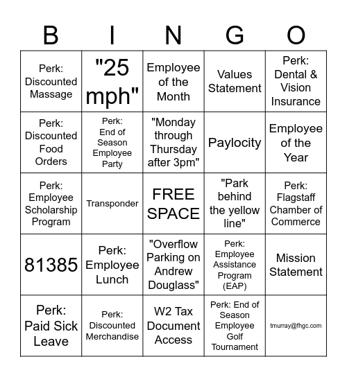 HR Training BINGO Card
