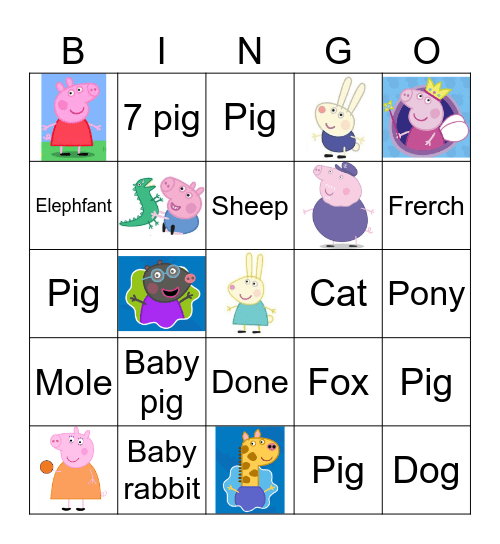 Peppa Pig Bingo Card