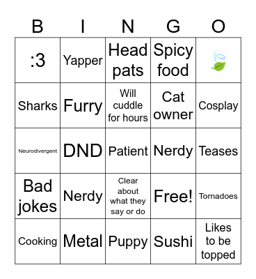 Are you sythe's type Bingo Card