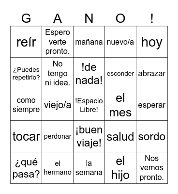 Spanish 1 Gano Bingo Card