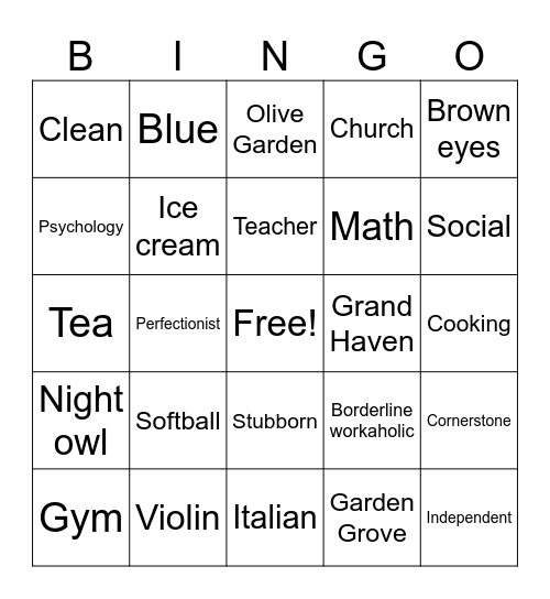 Alyssa's Bridal Shower Bingo Card