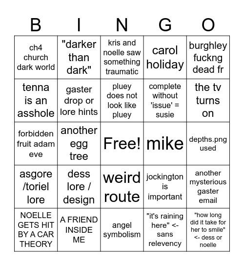 deltarune ch3/4 bingo Card