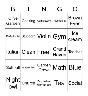 Alyssa’s Bridal Shower Bingo Card