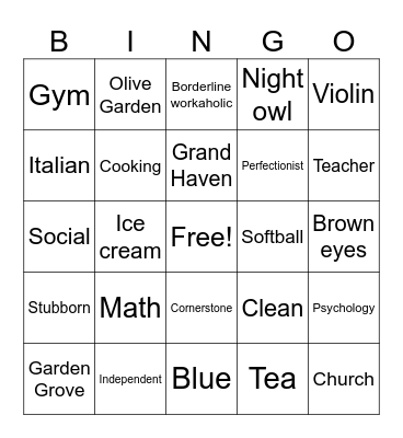 Alyssa’s Bridal  Shower Bingo Card