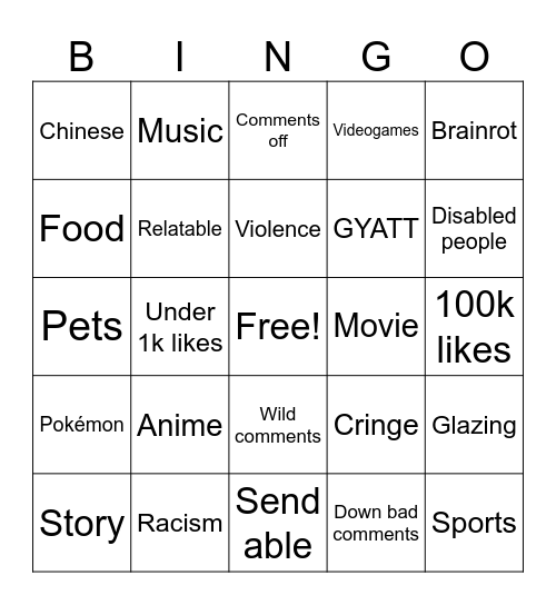 Untitled Bingo Card