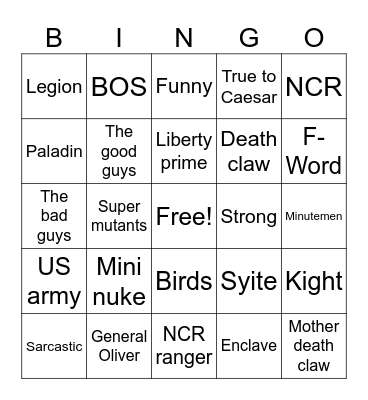 Fallout memes Bingo Card