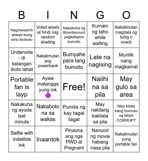 PH Election 2025 Bingo Card