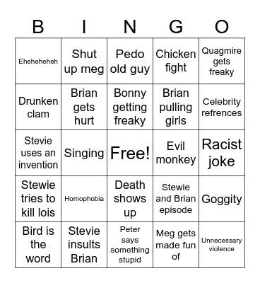 Family guy Bingo Card