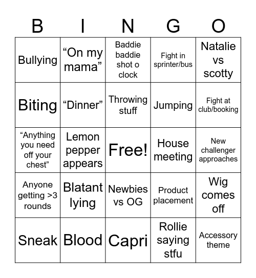 Baddies Africa Bingo Card
