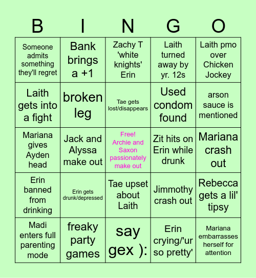 Archie's AP Bingo Card