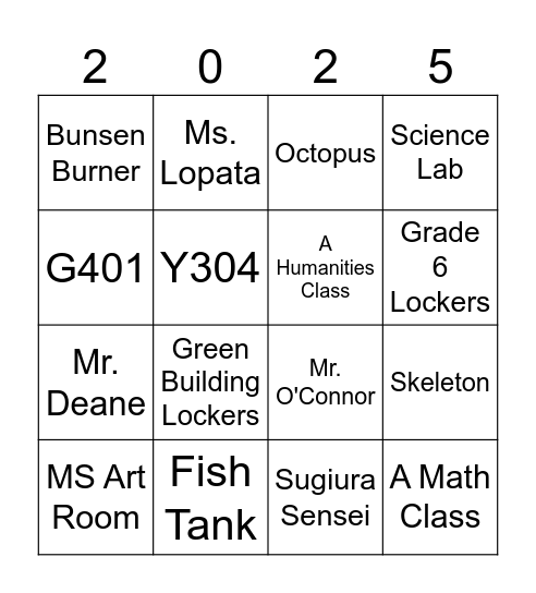 Grade 5 Preview Day BINGO Card