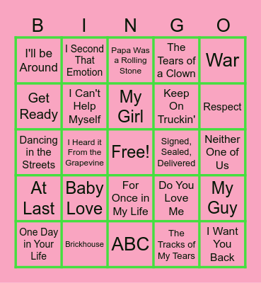 Nu Rho Omega Motown Bingo! Bingo Card