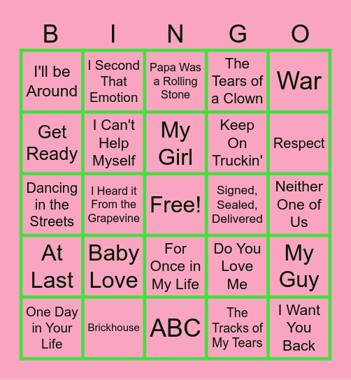 Nu Rho Omega Motown Bingo! Bingo Card