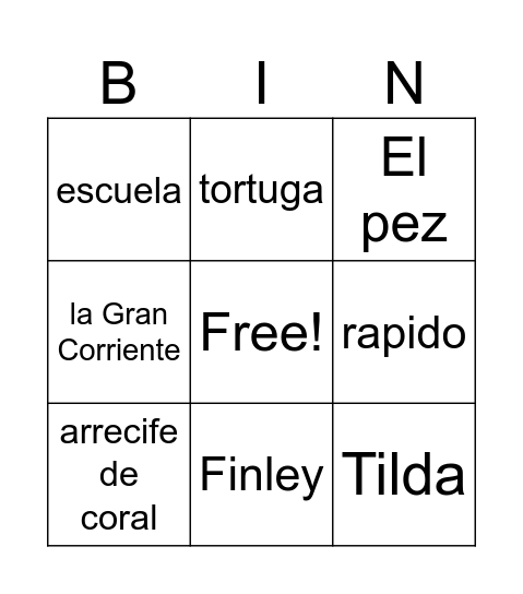 Finley y La Gran Corriente Bingo Card