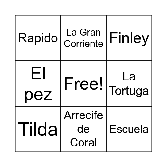 Finley y La Gran Corriente Bingo Card
