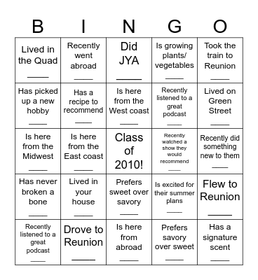 Class of 2010 Bingo Card