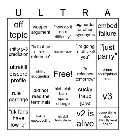 #Ultrakill Bingo Card
