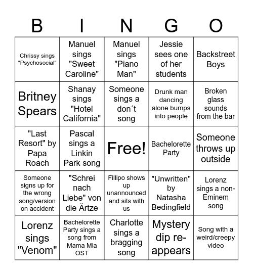 Fermac´s Karaoke Bingo Card
