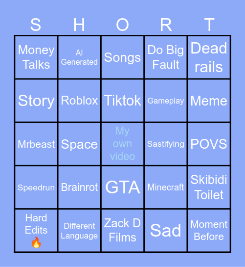 Youtube Bingo Card