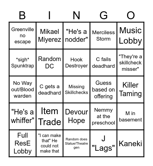 DBD Bingo Card