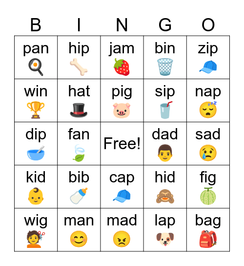 Short A and I Bingo Card