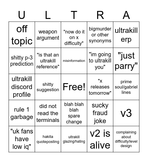 #Ultrakill Bingo Card