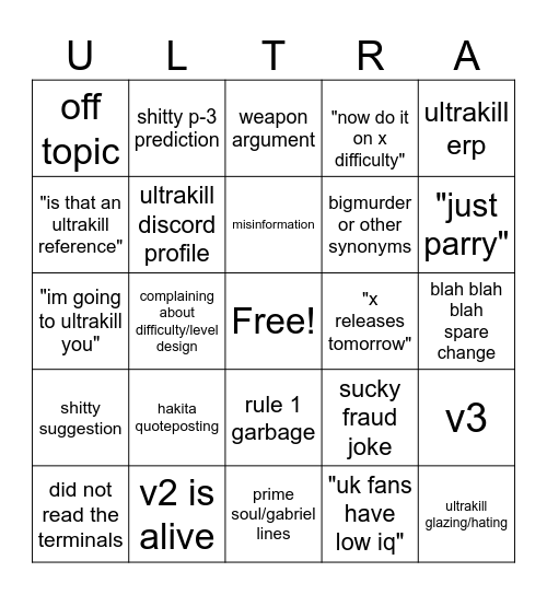 #Ultrakill Bingo Card