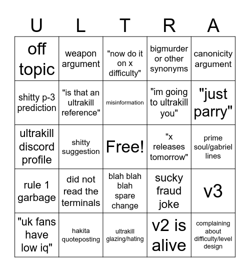 #Ultrakill Bingo Card