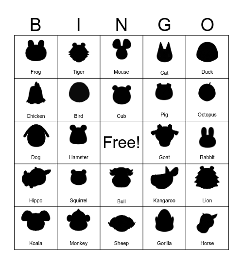 ACNH Villager Hunt BINGO Card