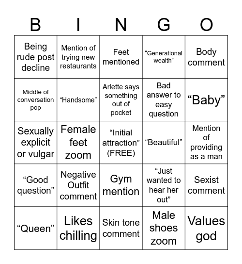 Pop the balloon v5 female version Bingo Card