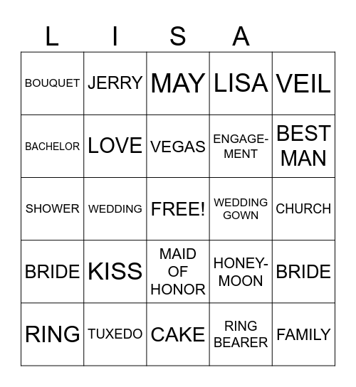 Engagement Party Bingo Card