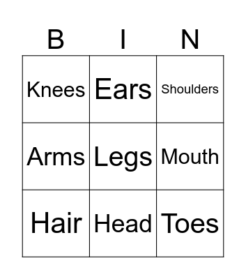 Body Parts Bingo Card