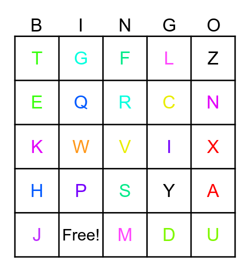 alphabet Bingo Card