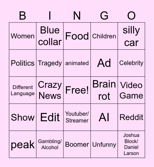 Tiktok Bingo Card