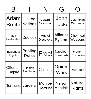 WHB Final Exam Review Bingo Card