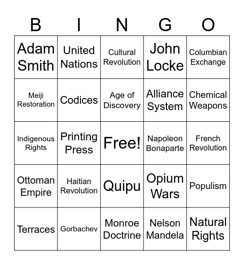 WHB Final Exam Review Bingo Card