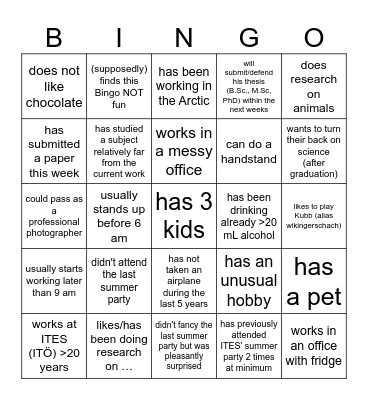ITES Summer Party 2025 Bingo Card