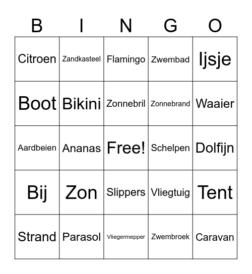 Zomer bingo Card