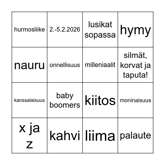 Yhdessä oivaltaen-bingo Card
